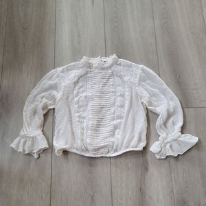 Free People Lace Floral Off-White Textured Long-sleeved Blouse size xs